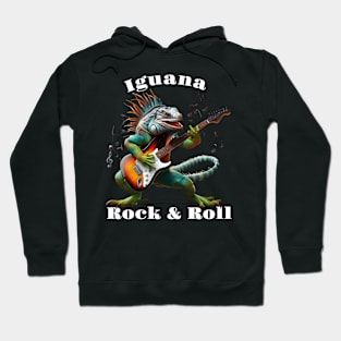 Rockstar Iguana in a Colorful Music Burst Hoodie